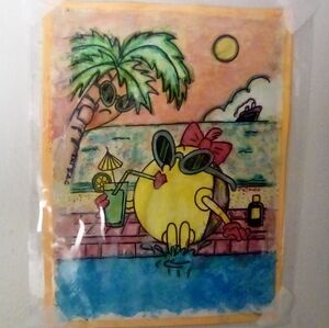 🎨Mrs. Pacman Vacation Watercolor Painting Art🖼